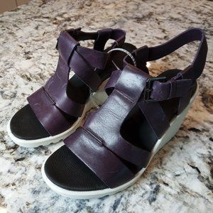 Ecco Purple Leather Upper Wedge Sandals